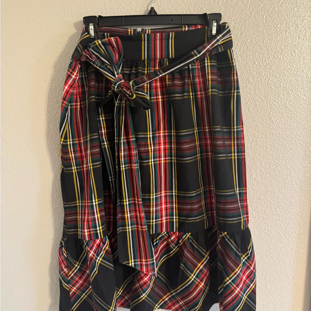 Plaid Midi Skirt with Bow Detail